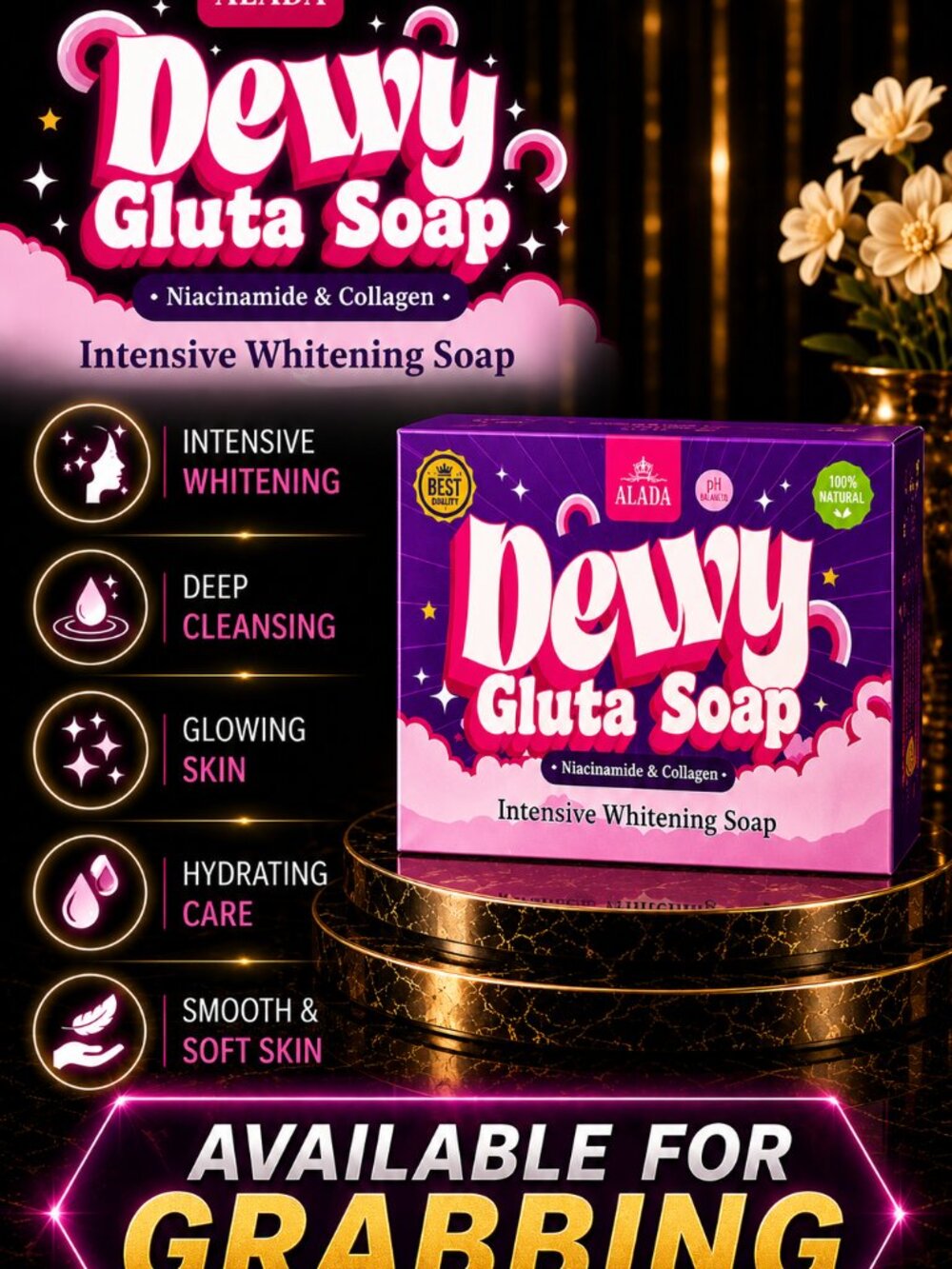 4- ALADA DEWY GLUTA SOAP WITH NIACINAMIDE & COLLAGEN | THAILAND
